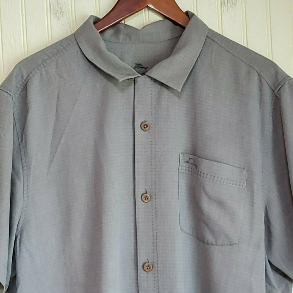 Tommy Bahama Shirt Mens XL Gray IslandZone Textured Short Sleeve Button-Up